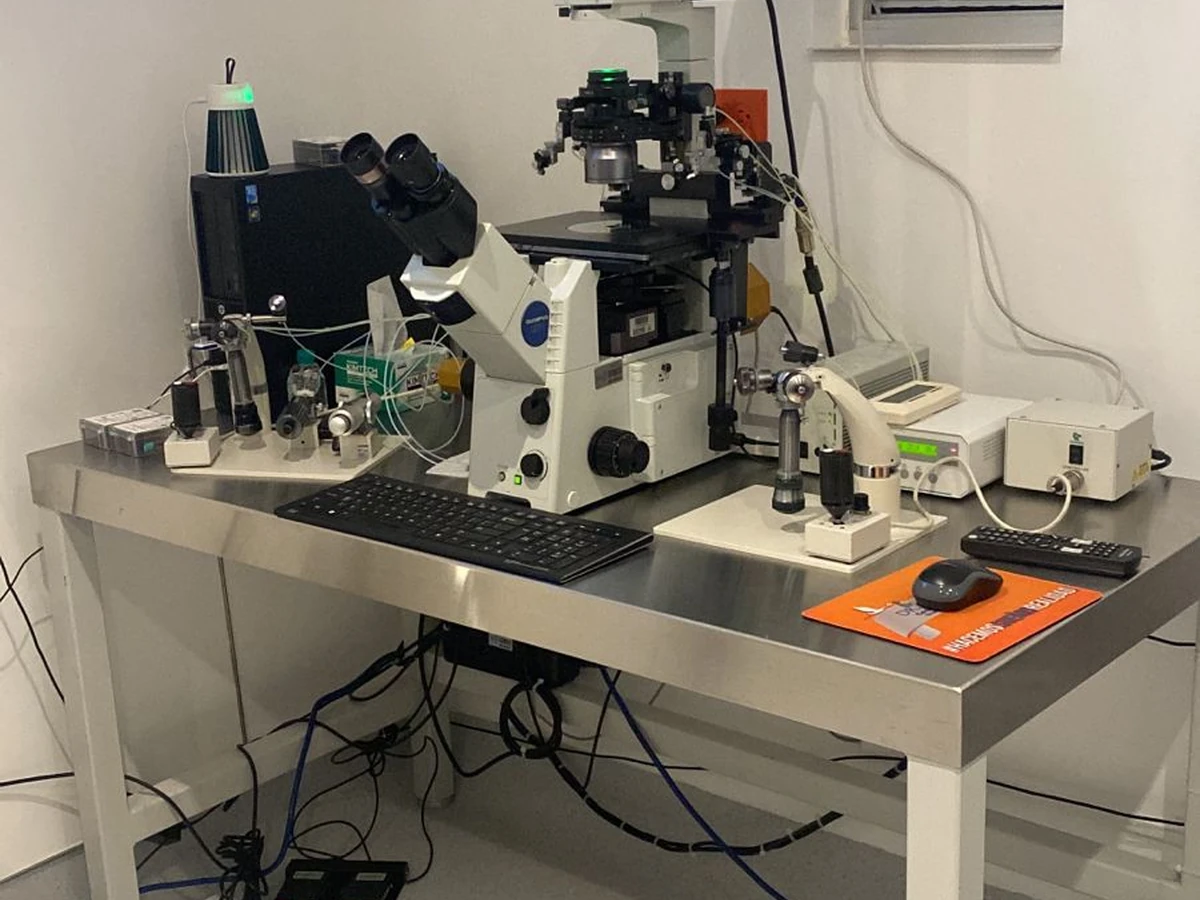 Equipo de micromanipulación y microscopía del laboratorio de reproducción asistida de Dr. Cigüeña Mexicali