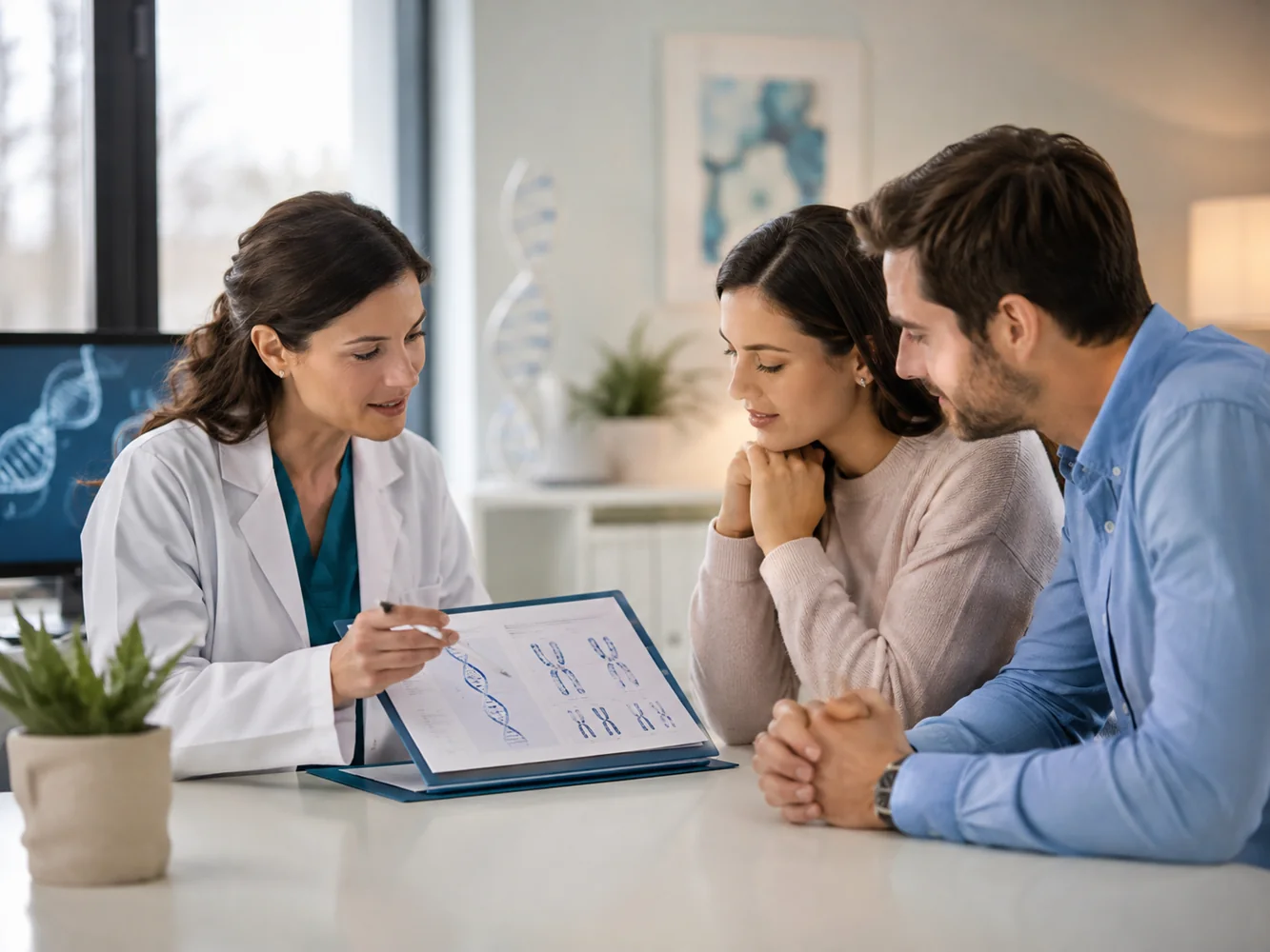 Pareja en consulta de asesoramiento genético